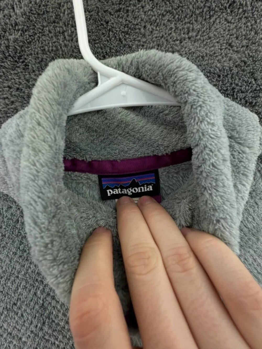 Patagonia Women Jacket Adult Gray Purple Medium W/ Pocket, Logo 1/4 Snap Soft